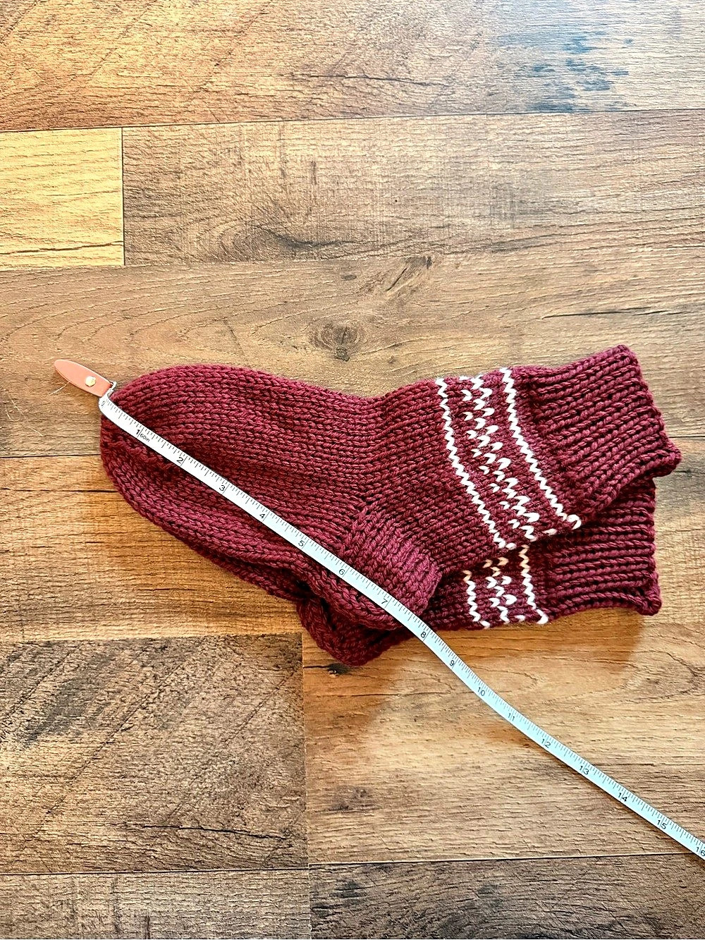 Handmade Burgundy & White Striped Slipper Socks